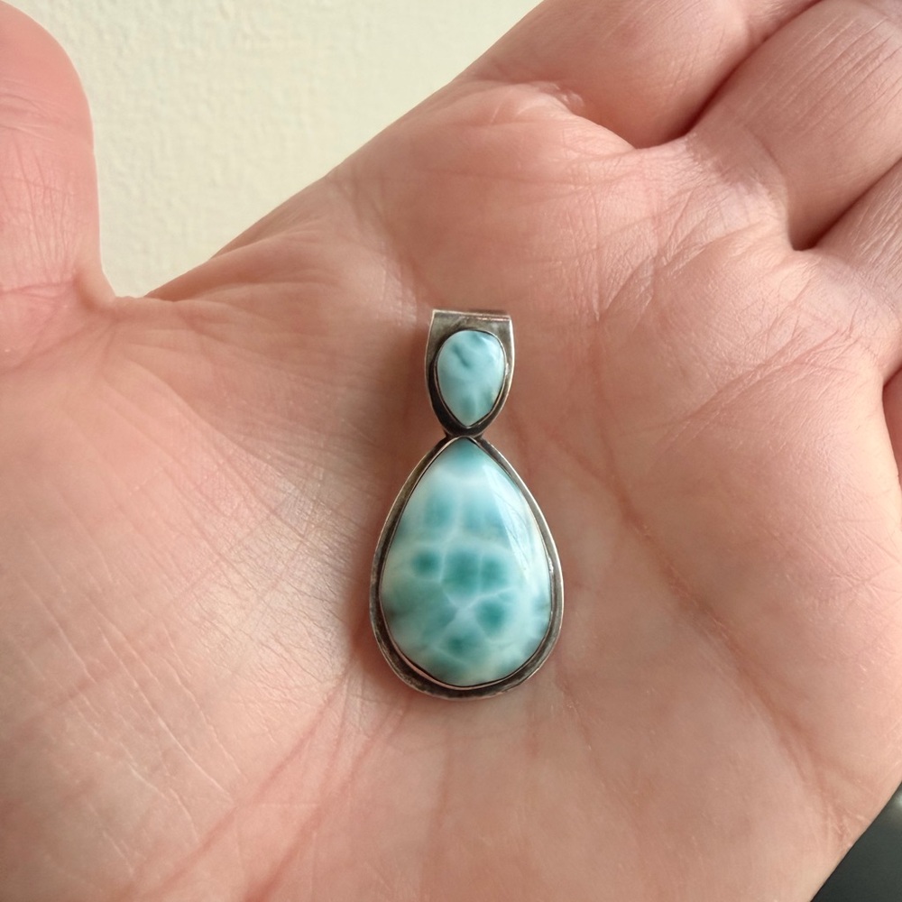 Sterling Silver 925 Larimar Teardrop Pendant in Soothing Blue
